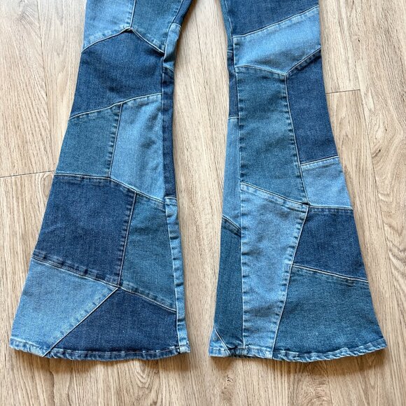 Free People We The Free No Boundaries Patchwork Flare Bell Bottom Jeans (26) - Picture 9 of 14